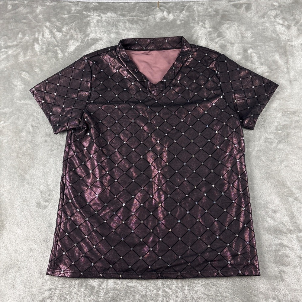 Unbranded Top Womens M Glam Purple Metallic Rhinestone Lattice EUC